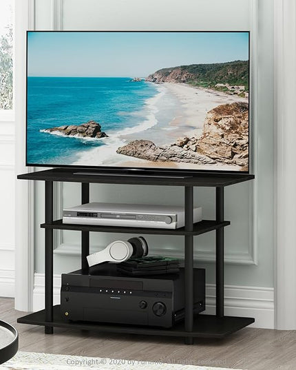 Furinno Turn-N-Tube No Tools 3-Tier Entertainment Center TV Stand for TV up to 32 Inch, Plastic Round Tubes, Espresso/black - LeafyLoom