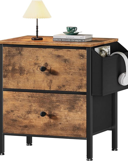 BOLUO Night Stand with Drawers for Bedroom - Small nightstand with Pocket 2 Drawer Dresser End Table Brown - LeafyLoom