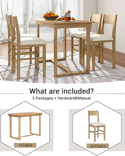 Farmhouse Style Counter Height Minimalism 1 Rectangular 4 Chairs, Easy Clean & Assembly, Room, Kitchen, Small Place, 5 Piece Dining Table Set, Brown 29 - LeafyLoom