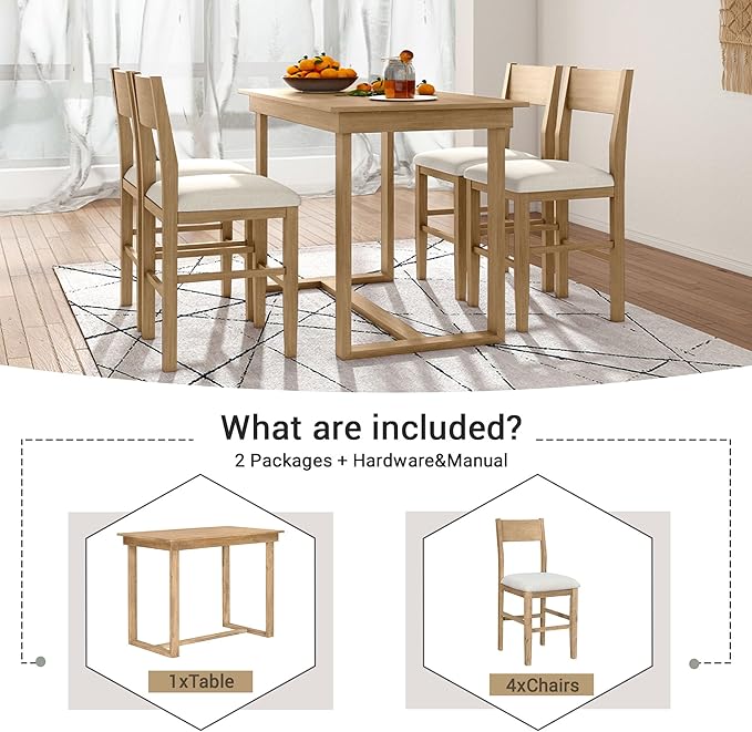 Farmhouse Style Counter Height Minimalism 1 Rectangular 4 Chairs, Easy Clean & Assembly, Room, Kitchen, Small Place, 5 Piece Dining Table Set, Brown 29 - LeafyLoom