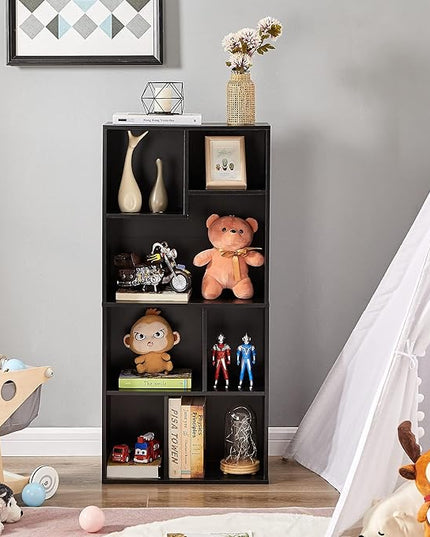 VECELO 42 Inch High Bookcase, 4-Tier Modern Storage Cabinet with Height Difference Shelves for Standard Textbooks, Floor Standing, 7 Cubes, Horizontal Available, Easy Assembly, Vintage Black - LeafyLoom