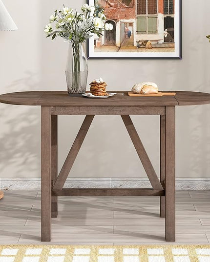 Dining Room Table Set for 2, 3-Piece Wood Counter Height Dining Table Set with Drop Leaf and 2 Upholstered Dining Chairs for Small Place, Rust Brown - LeafyLoom
