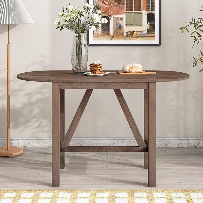 Dining Room Table Set for 2, 3-Piece Wood Counter Height Dining Table Set with Drop Leaf and 2 Upholstered Dining Chairs for Small Place, Rust Brown - LeafyLoom