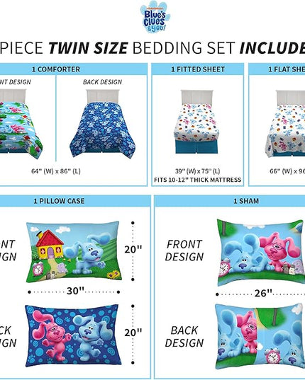 Franco Kids Bedding Super Soft Comforter and Sheet Set with Sham, 5 Piece Twin Size, Blues Clues - LeafyLoom