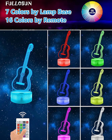 FULLOSUN Guitar Gift, Kids Guitar Night Light (with Remote Control), 3D Illumination Lights Boys Gift 16 Colors Changeable Kids Room Lighting Creative Decoration... (Guitar) - LeafyLoom