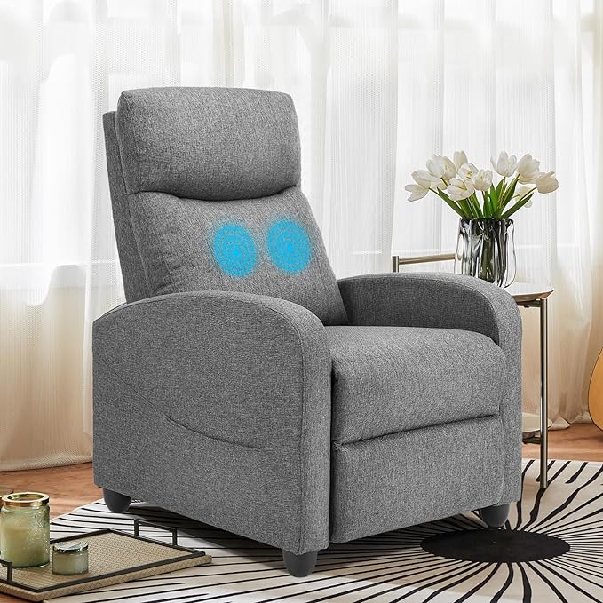 SMUG Recliner Chair Massage Reclining for Adults, Comfortable Fabric Recliner Adjustable Home Theater Seating Lounge with Padded Seat Backrest, Small Recliners for Living Room, Bedroom (Deep Grey) - LeafyLoom