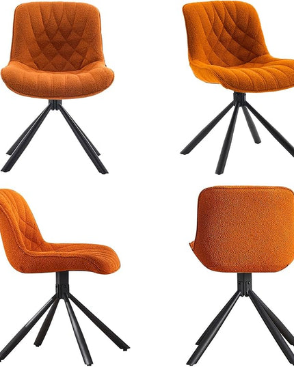 Mid Century Modern Dining Chairs Set of 2, Upholstered Dining Room Chairs with Sturdy Metal Legs, Boucle Armless Accent Side Chairs for Kitchen, Living Room, Orange - LeafyLoom