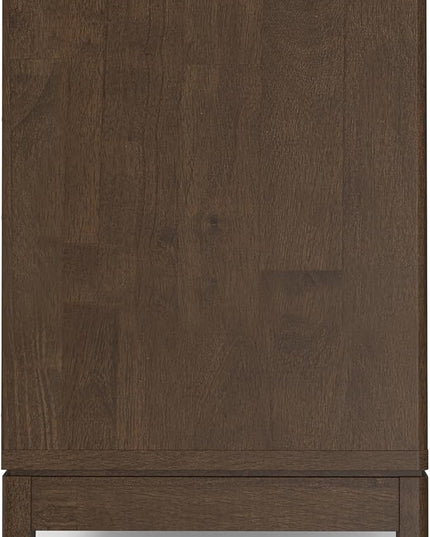 SIMPLIHOME Harper Solid Hardwood and Rubberwood 60 inch x 17 inch Rectangle Mid Century Modern 3 Door Sideboard Buffet/Storage Cabinet in Walnut Brown for The Dining Room and Kitchen - LeafyLoom