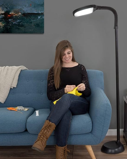 Floor Lamp - Full Spectrum Natural Sunlight Lamp with Bendable Neck - Reading, Craft, Studying, and Esthetician Light by Bedford Home (Black) - LeafyLoom