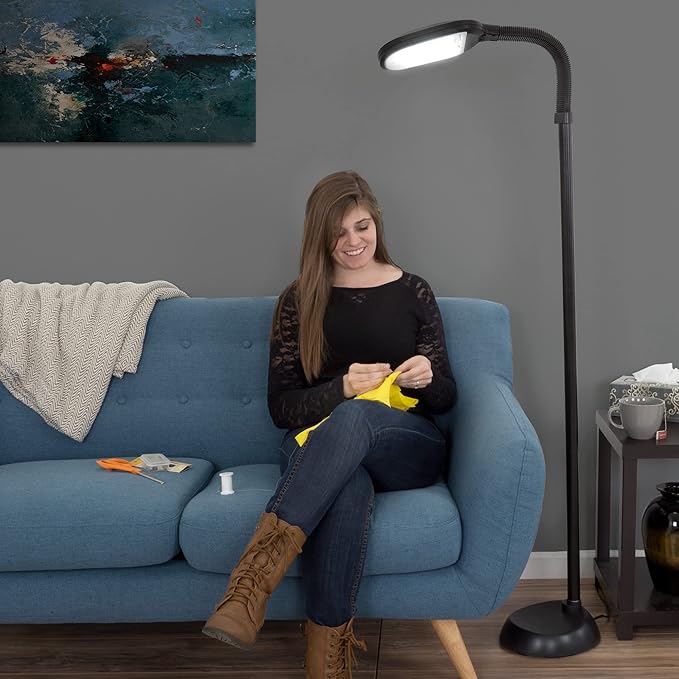 Floor Lamp - Full Spectrum Natural Sunlight Lamp with Bendable Neck - Reading, Craft, Studying, and Esthetician Light by Bedford Home (Black) - LeafyLoom