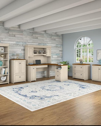 Bush Furniture 5 Shelf Bookcase with 3 Adjustable Storage Shelves | Fairview Collection Tall Bookshelf for Office or Home, 30W x 12D x 69H, Antique White - LeafyLoom