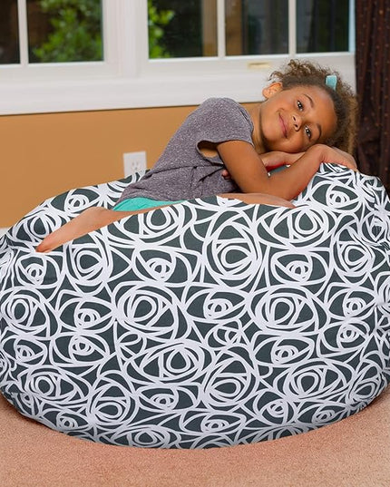 Posh Creations Bean Bag Chair for Kids, Teens, and Adults Includes Removable and Machine Washable Cover, 38in - Large, Canvas Roses Gray - LeafyLoom