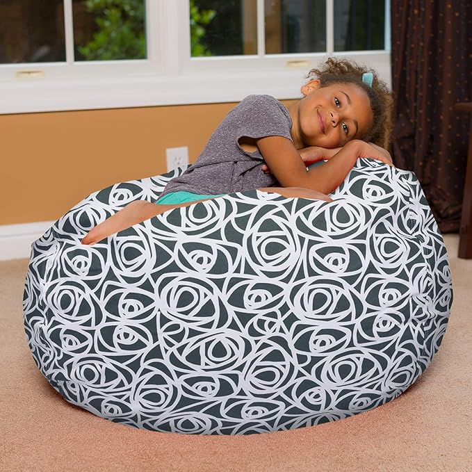 Posh Creations Bean Bag Chair for Kids, Teens, and Adults Includes Removable and Machine Washable Cover, 38in - Large, Canvas Roses Gray - LeafyLoom