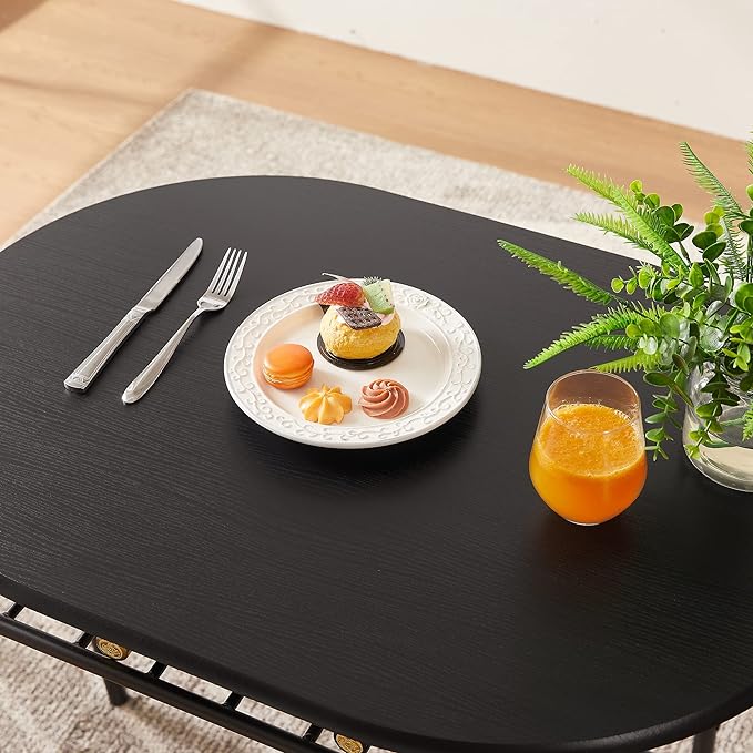 VECELO 3 Piece Small Round Dining Table Set for Kitchen Breakfast Nook, Wood Grain Tabletop with Wine Storage Rack, Save Space, 31.5", Matte Black - LeafyLoom