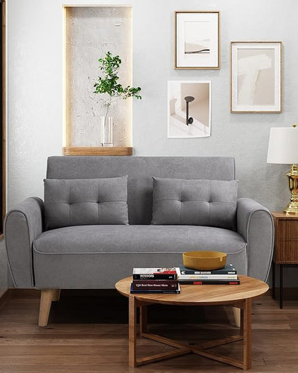 Shintenchi Small Modern Loveseat Couch Sofa, Light Grey, 2-Seat, Mid Century Fabric Upholstered, Tool-Free Assembly - LeafyLoom