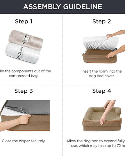 Bedsure Orthopedic Dog Bed for Large Dogs - Big Washable Dog Sofa Beds Large, Supportive Foam Pet Couch Bed with Removable Washable Cover, Waterproof Lining and Nonskid Bottom, Hazel BEDSURE