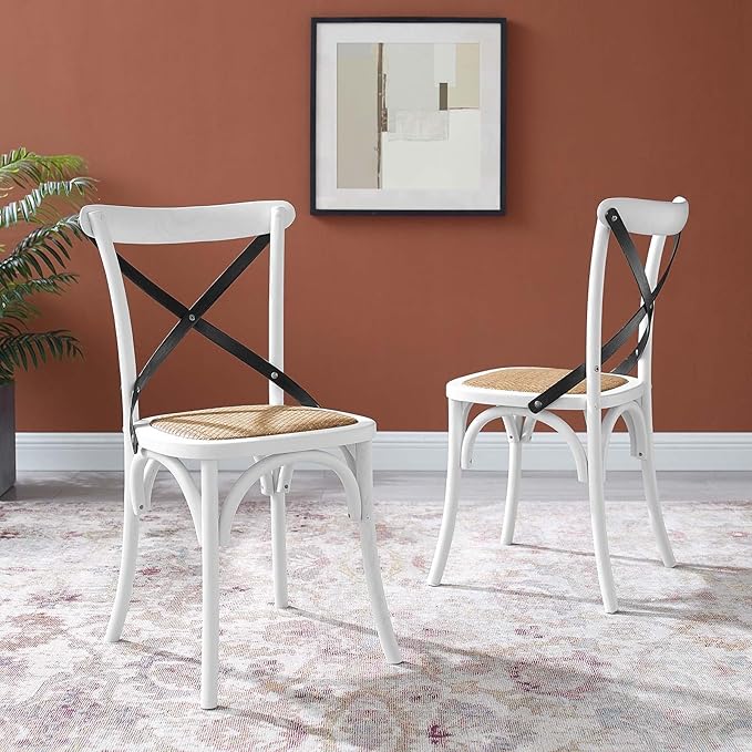 Modway Gear Side Set of 2, Two Dining Chairs, White Black - LeafyLoom