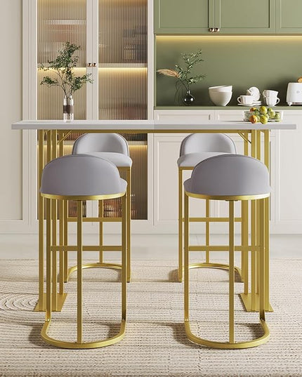 NicBex Small Dining Table Set for 4 Bar Table and Chairs Set Modern Gold White Table with 4 Velvet Cushion Bar Stools, Kitchen Counter High Top Table for Home & Kitchen, Grey+White - LeafyLoom
