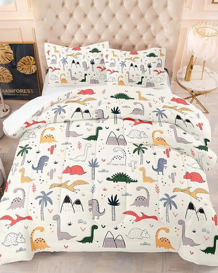 NINENINE Dinosaur Bedding Set for Kids,Twin Bedding Sets for Girls Kids,Dinosaur Comforter Sets for Girls,Cute Bedding Sets with 1 Comforter 1 Pillowcase - LeafyLoom