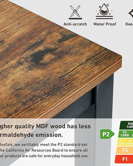 Computer Desk 40" with Power Strip, Office Writing Study, Small Computer Desks Easy Assembly Stable Metal Frame, Desk for Home Office Small Space Workbench Workstation, Rustic Brown - LeafyLoom
