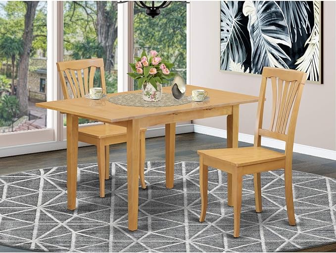 East West Furniture NOAV3-OAK-W 3 Piece Dining Room Table Set Contains a Rectangle Kitchen Table with Butterfly Leaf and 2 Dining Chairs, 32x54 Inch, Oak - LeafyLoom