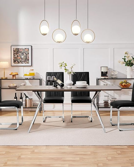 Yaheetech Dining Chairs Set of 2 Modern Dining Room Chairs Kitchen Chairs with Faux Leather Seat, Solid Legs and High Back for Dining Room, Kitchen, Black - LeafyLoom