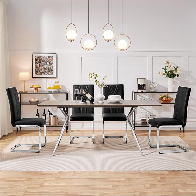 Yaheetech Dining Chairs Set of 2 Modern Dining Room Chairs Kitchen Chairs with Faux Leather Seat, Solid Legs and High Back for Dining Room, Kitchen, Black - LeafyLoom