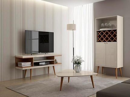Manhattan Comfort Utopia 53.14" Freestanding Entertainment Center for Living Room, Mid Century Modern TV Stand with Shelves, Storage and Media Holes, Fits 50" Screens, 53.14 Inches, Maple Cream - LeafyLoom