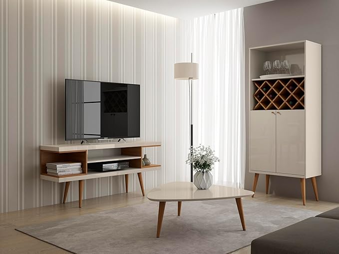 Manhattan Comfort Utopia 53.14" Freestanding Entertainment Center for Living Room, Mid Century Modern TV Stand with Shelves, Storage and Media Holes, Fits 50" Screens, 53.14 Inches, Maple Cream - LeafyLoom