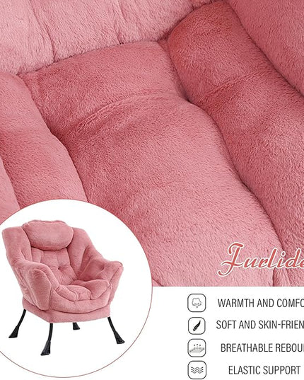 Lazy Chair with Ottoman, Modern Chair with Folding Footrest, Lounge Accent Chair, Comfortable Reading Chair (Plush Dark Pink) - LeafyLoom