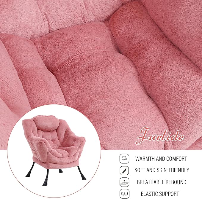 Lazy Chair with Ottoman, Modern Chair with Folding Footrest, Lounge Accent Chair, Comfortable Reading Chair (Plush Dark Pink) - LeafyLoom
