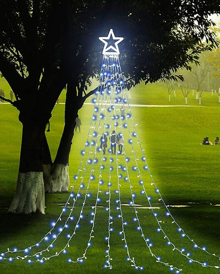 PUHONG Christmas Decoration Outdoor Star String Lights,16.4Ft Christmas Tree Toppers Lights 320 LED 8 Memory Modes with 14" Lighted Star for Halloween Christmas New Year Holiday Birthday(White) PUHONG
