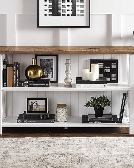 Walker Edison 2 Tier Modern Farmhouse Wood Bookcase Bookshelf Storage Home Office Storage Cabinet, 52 Inch, White - LeafyLoom