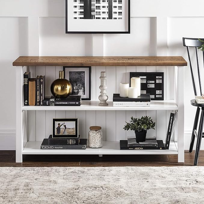 Walker Edison 2 Tier Modern Farmhouse Wood Bookcase Bookshelf Storage Home Office Storage Cabinet, 52 Inch, White - LeafyLoom