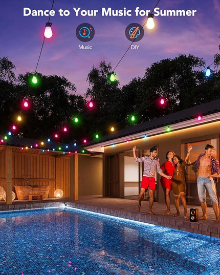 Govee Smart Outdoor String Lights H7015, 48ft RGBIC Outdoor Lights with 15 Dimmable LED Bulbs, IP65 Waterproof, Color Changing Warm White Lights with 47 Scene Modes for Patio, Backyard, App Control Govee