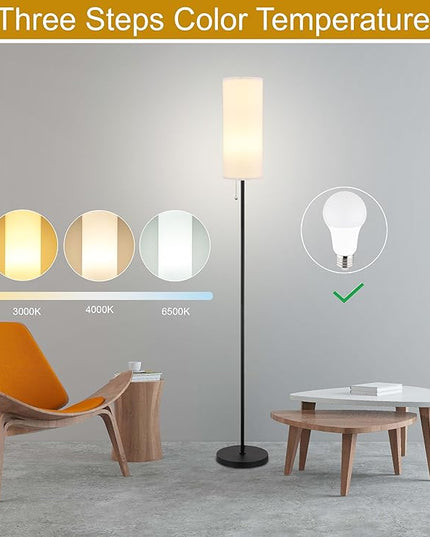 Floor Lamp for Living Room, Modern Standing Lamps with Lampshade, Minimalist Tall Lamp with Chain Switch for Living Room, Bedroom, Kids Room, Office,Standing Lamp LED Bulb Included (White Shade) - LeafyLoom