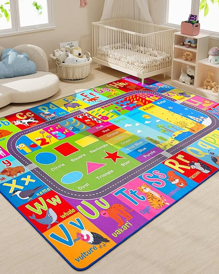 HOMORE Kids Educational Rug, 6x9 Kids Collection Area Rug for Learning Alphabet, Numbers, Colors, Season and Animal Words, Playmat for Classroom Playroom - LeafyLoom