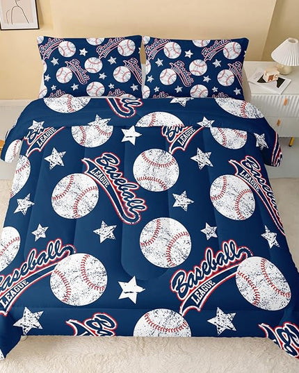 3D Baseballs Comforter King Size,Blue Baseball Kids Comforter Set,3Pcs Bedding Set Printed Comforter with 2 Pillowcases,Down Alternative,Soft and Lightweight,for All Seasons - LeafyLoom