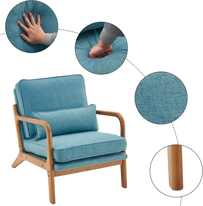 Bonnlo Teal Accent Chairs Set of 2, Upholstered Mid Century Modern Lounge Chairs Reading Chairs Side Sitting Chair Solid Wood Farmhouse Armchairs for Living Room, Bedroom, Guest Room - LeafyLoom
