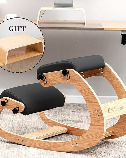 Professional Kneeling Chair with Wooden Computer Stand Comfortable Cushion Adjustable Knee Chair Ergonomic Rocking Posture Chair for Back Pain Relief - LeafyLoom
