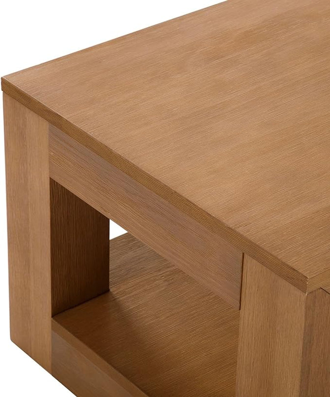Plank+Beam Modern Rectangular Coffee Table with Shelf, Solid Wood, 48 Inch, Center Table with Storage, 2 Tier Tea Table for Living Room, Pecan Wirebrush - LeafyLoom