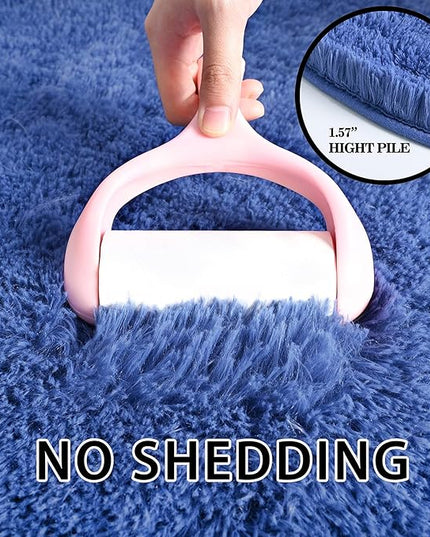 Merelax Soft Shaggy Rug for Kids Bedroom Oval 2.6'x5.3' Light Navy Plush Fluffy Carpet for Living Room, Furry Carpet for Teen Girls Room, Anti-skid Fuzzy Comfy Rug for Nursery Decor Cute Baby Play Mat - LeafyLoom