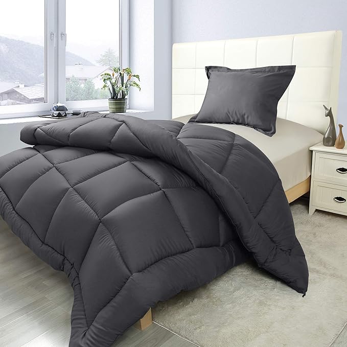Utopia Bedding Twin Comforter Set Kids with 1 Pillow Sham, Bedding Comforter Sets, Down Alternative Grey Comforter, Soft and Comfortable, Machine Washable (Pack of 6) - LeafyLoom