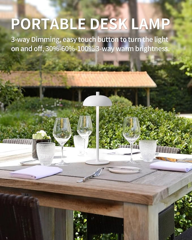 Cordless LED Table Lamp Set of 2, Modern Portable Desk Lamp, 3 Color Stepless Dimming Built-in Rechargeable Battery Lights, for Bedroom, Patio, Outdoor, Restaurant, Bedside Night Lamp(White) - LeafyLoom