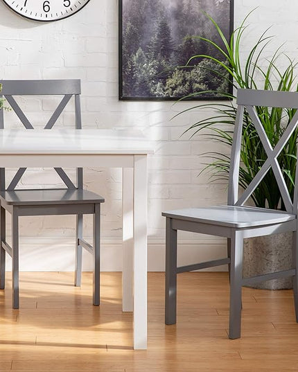Walker Edison 4 Person Modern Farmhouse Wood Small Dining Table Dining Room Kitchen Table Set Dining 4 X Chairs Set, 48 Inch, White and Grey - LeafyLoom