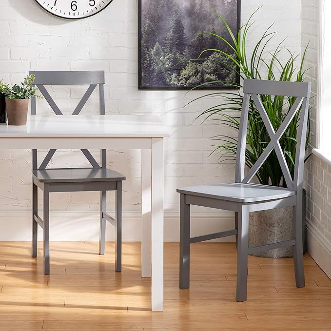 Walker Edison 4 Person Modern Farmhouse Wood Small Dining Table Dining Room Kitchen Table Set Dining 4 X Chairs Set, 48 Inch, White and Grey - LeafyLoom