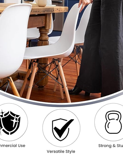 Flash Furniture Elon Series White Plastic Chair with Wooden Legs - LeafyLoom