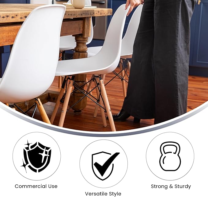 Flash Furniture Elon Series White Plastic Chair with Wooden Legs - LeafyLoom