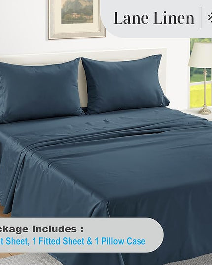 LANE LINEN 100% Egyptian Cotton Bed Sheets - 1000 Thread Count 3-Piece Twin Set Long Staple Bedding Sateen Weave Luxury Hotel Fits Upto 16" Mattress Dark Denim - LeafyLoom