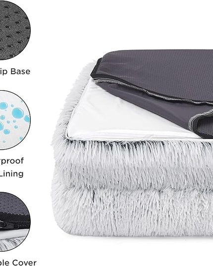 Bedsure Orthopedic Dog Bed for Large Dogs - Big Washable Calming Dog Sofa Beds Large, Supportive Foam Pet Couch Bed with Removable Washable Cover, Waterproof Lining and Nonskid Bottom, Misty Grey BEDSURE